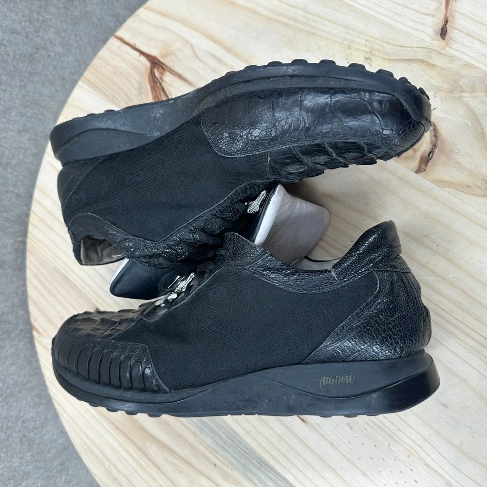 Mauri Horned Alligator Ostrich Sneakers Mens 12 Black Exotic Luxury Shoes 8741/2
